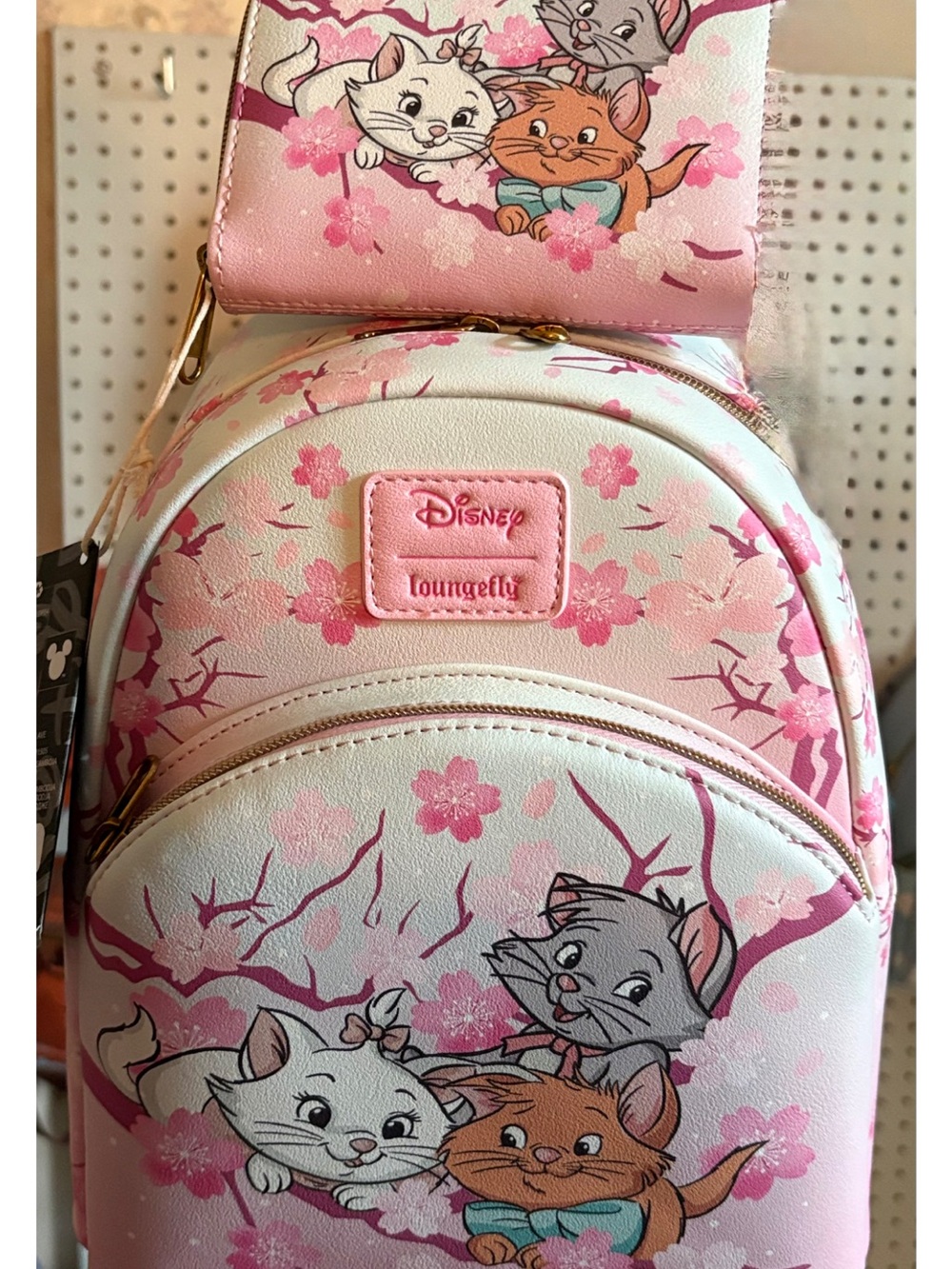 Loungefly Pink Disney Marie & Friends Mini Backpack with Cherry Blossom Print